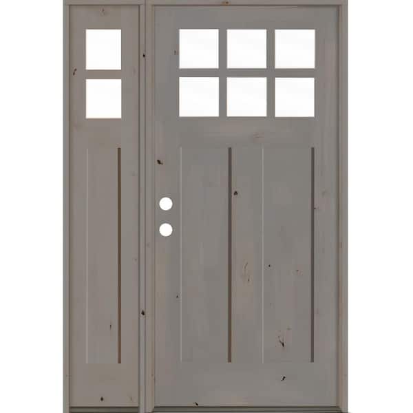 Krosswood Doors 50 in. x 80 in. Craftsman Alder 2 Panel Right-Hand 6-Lite Clear Glass Grey Wood Prehung Front Door /Left Sidelite
