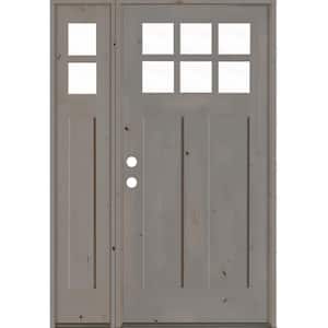 46 in. x 80 in. Knotty Alder Right-Hand/Inswing 6 Lite Clear Glass Grey Stain Wood Prehung Front Door w/Left Sidelite