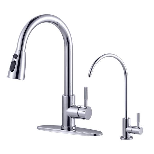 WOWOW Single Handle Pull Down Sprayer Kitchen Faucet with Water Filter Faucet in Polished Chrome