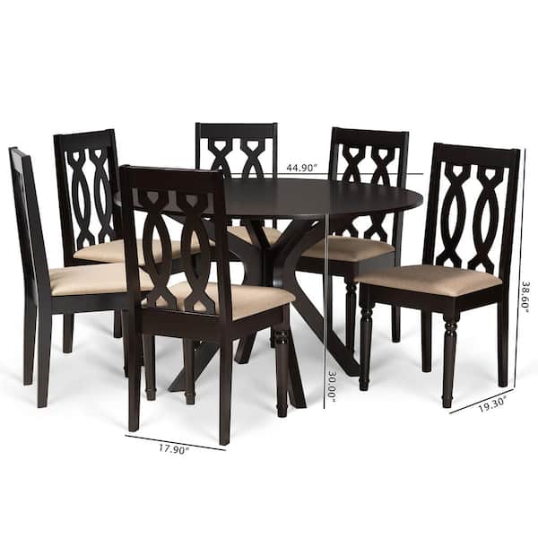 Baxton Studio Callie 7-Piece Sand and Dark Brown Dining Set