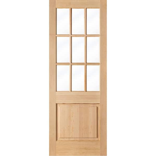 36 in. x 96 in. Modern Farmhouse Universal Handing 9 Lite Insulated Clear Glass Unstained Hemlock Wood Front Door Slab