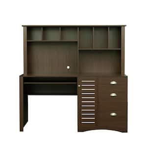 Tiziana 19.7 in. Rectangular Brown Wood 3-Drawer Computer Desk with Hutch and Shelves