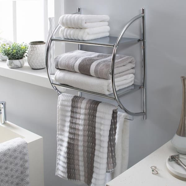 Honey-Can-Do Steel Wall-Mounted Bathroom Towel Holder with Shelf