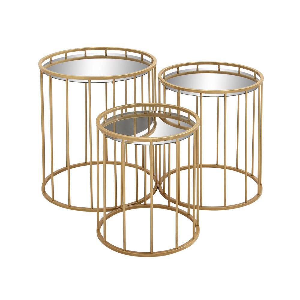 Sleek Gold Metal & Mirrored Glass Round Nesting Tables - Set of 3
