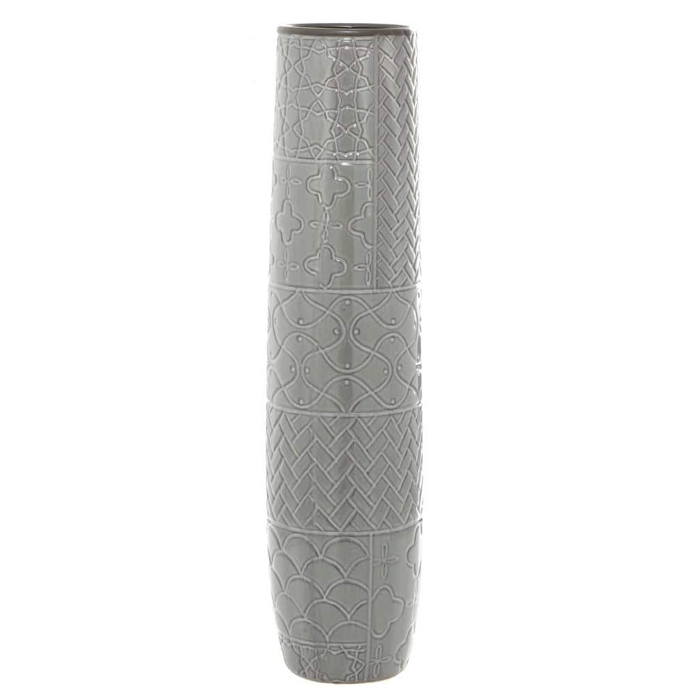 Elegant 30" Metallic Gray Ceramic Floor Vase with Modern Textures