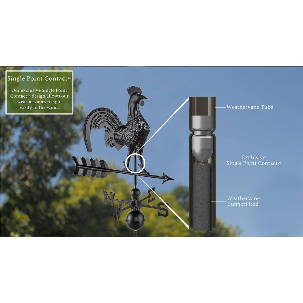 Large Black Aluminum Rooster Weathervane with Directionals