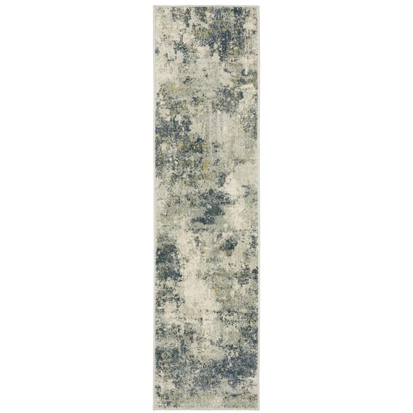 AVERLEY HOME Brixworth Beige/Blue 2 ft. x 7 ft. Abstract Marble Polypropylene Indoor Runner Area Rug