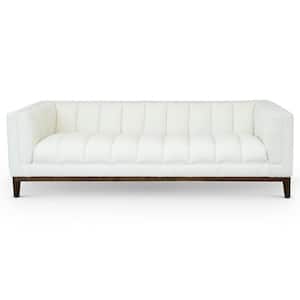 Jenny 90.5 in. Square Arm Boucle Fabric Mid Century Modern Living Room Straight Sofa in Ivory