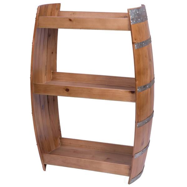 Vintiquewise Industrial Style Rustic Wooden Wine Barrel Bar Storage Rack with Shelves
