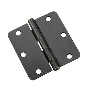 (2-Pack) 3-1/2 in. x 3-1/2 in. Oil-Rubbed Bronze Butt Hinge with 1/4 in. Radius