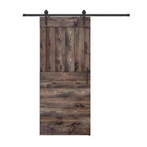 Base Lite Series 28 in. x 84 in. Fully Set Up Dark Brown Finished Pine Wood Sliding Barn Door With Hardware Kit