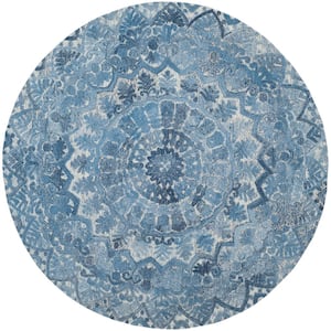 Marquee Blue/Ivory 6 ft. x 6 ft. Round Border Area Rug