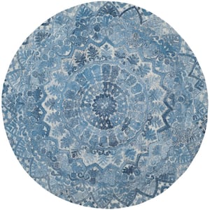 Marquee Blue/Ivory 8 ft. x 8 ft. Floral Oriental Round Area Rug