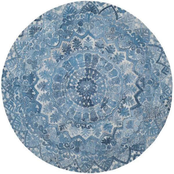 SAFAVIEH Marquee Blue/Ivory 8 ft. x 8 ft. Floral Oriental Round Area