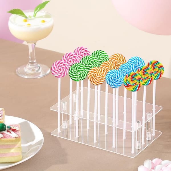 2 Pack Clear Acrylic 1-Tier Cake Stand with Sticks and Wrappers, 15 Holes Cake Pops Holder Disply, Cake Pops Sticks Kit