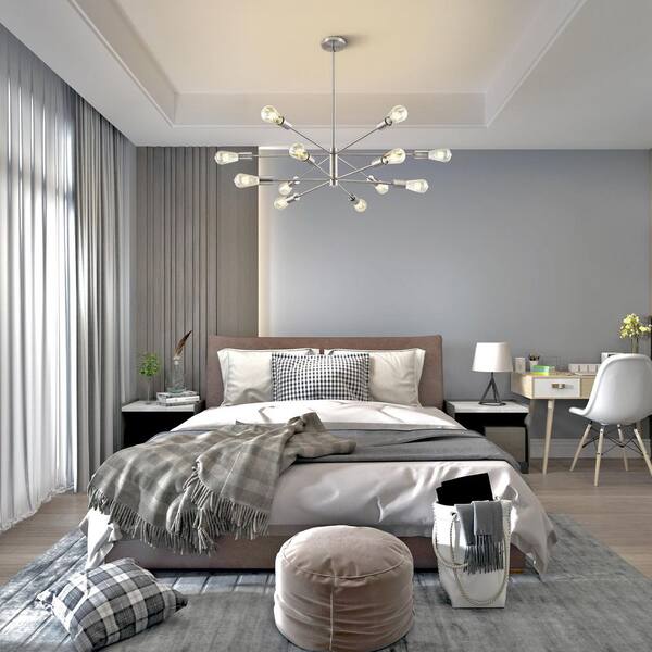 Merra 12-Light Nickel Modern Sputnik Chandelier for Dining Room