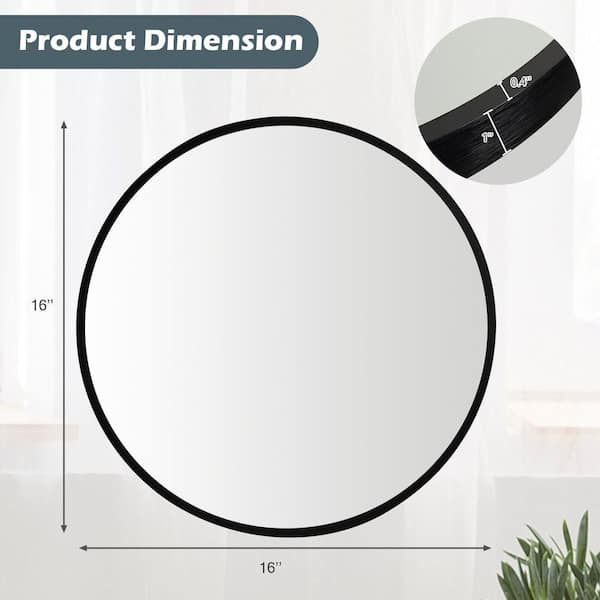 16 in. W x 16 in. H Round Aluminum Alloy Framed Wall Bathroom Vanity Mirror in Black