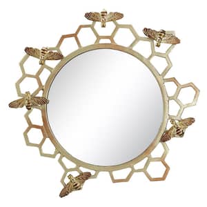 22 in. W x 21.5 in. H Round Antique Gold Honeycomb Mirror