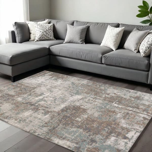 8 ft. x 10 ft.Ivory Brown And Green Abstract Area Rug