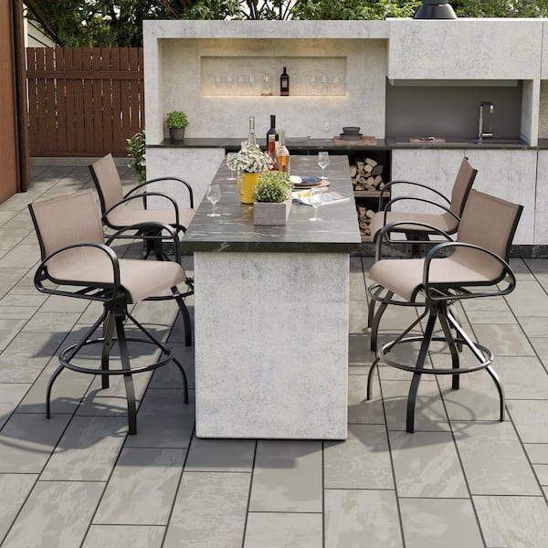 Crestlive Products Brown Sunreblla Swivel Aluminum Outdoor Bar Stool with Arms (4-Pack)