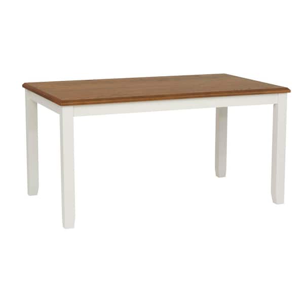Twyla Vanilla White and Brown Wood 60 in. 4-Leg Dining Table Seats 6