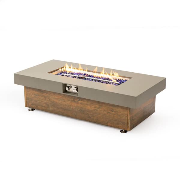 48 in. Metal Outdoor Fire Pit Table with Wood Grain in Yellow