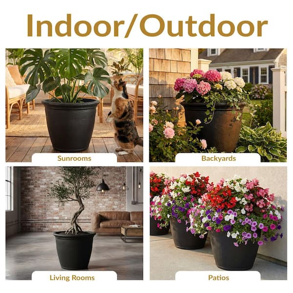 Sunnydaze Anjelica 14 Gal. Dual-Wall Matte Black Indoor/Outdoor