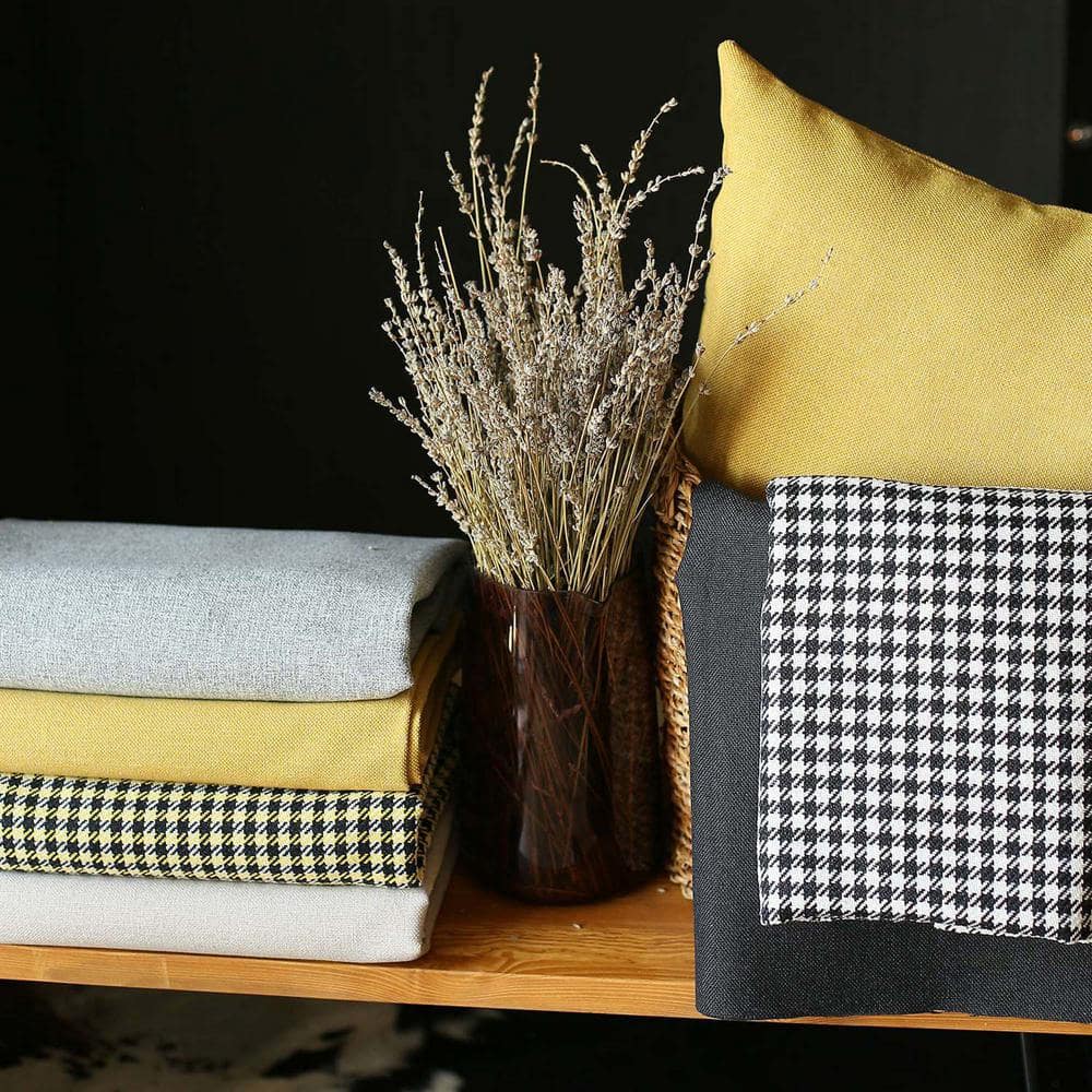 Yellow and Black Houndstooth Jacquard 18" Square Pillow Covers Set