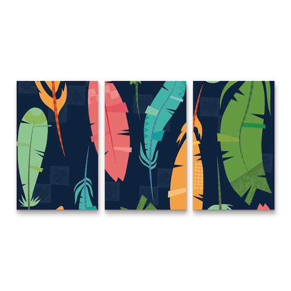 Trademark Fine Art Fine Art Holli Conger Southwest Feathers Pattern 3-Piece Panel Set Unframed Photography Wall Art 19 in. x 36 in.