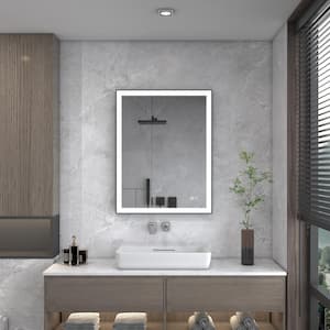 28 in. W x 36 in. H Rectangular Aluminum Framed Wall Mount LED Light Bathroom Vanity Mirror in Black,Easy Installation
