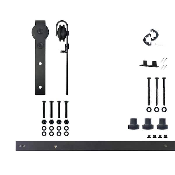 HOMACER 4 ft./48 in. Black Rustic Non-Bypass Sliding Barn Door Track and Hardware Kit for Single Door