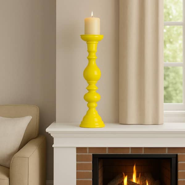 Naze Yellow Resin Tabletop Candle Holder with Turned Accents