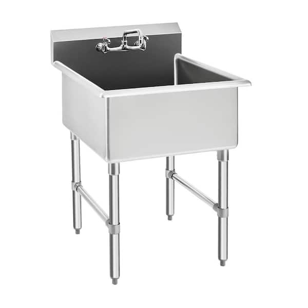 15 in. D x 15 in. W Freestanding Laundry/Utility Sink in Silver with Faucet, Commercial Stainless Steel Sink