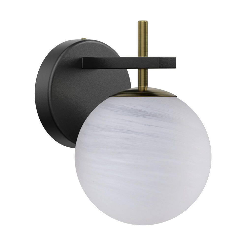 8.75 in. 1 Light Dimmable Black and Brass Metal Indoor Wall Sconce With Round Shape Cloud Glass Shade price history on PriceWatchPro