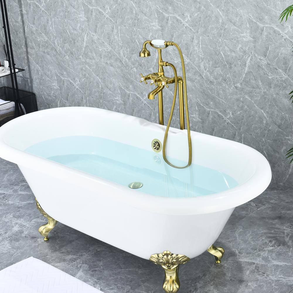 Brushed Gold Stainless Steel Freestanding Tub Faucet with Handshower