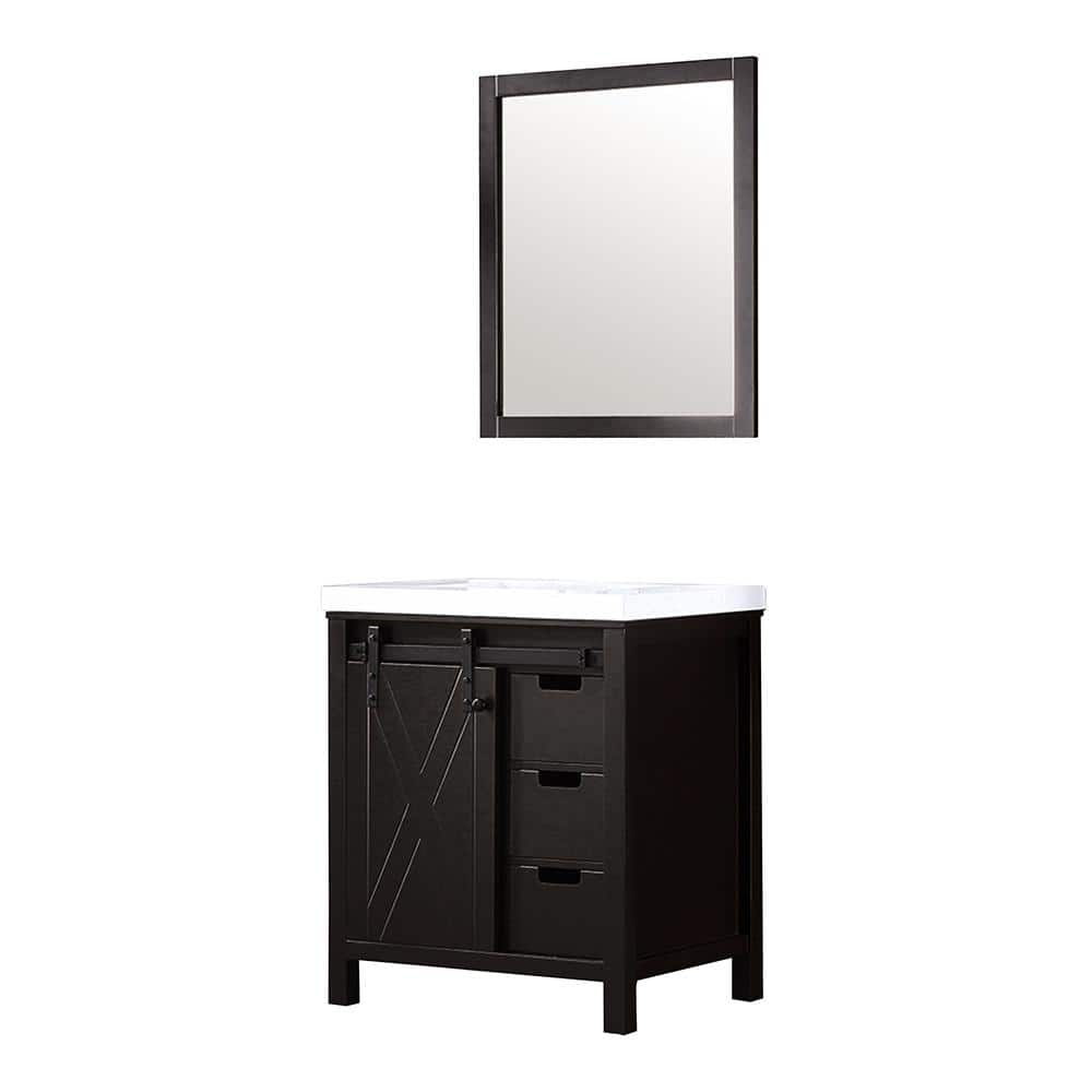 Marsyas 30" Brown Vanity with White Quartz Top and Mirror