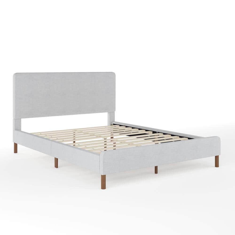 Gray Queen Upholstered Platform Bed with Linen Headboard