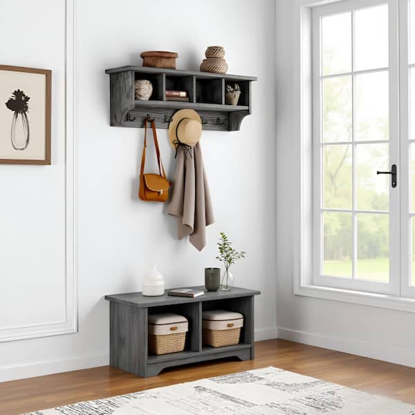Alaterre Furniture Pomona 48 in. Slate Gray Wall-Mounted Coat Rack