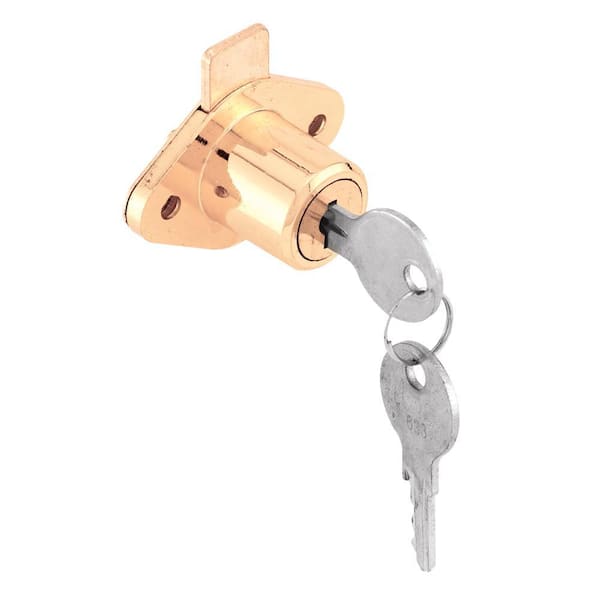 Prime-Line Drawer and Cabinet Lock, 7/8 in., Diecast, Brass Plated