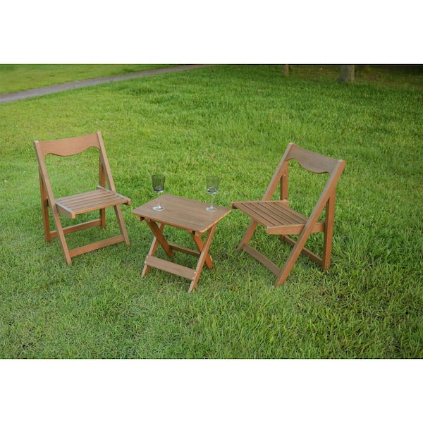 Outdoor Foldable Teak Color HDPE Material Bistro 3-piece, 2 Chairs and 1Rectangular Table