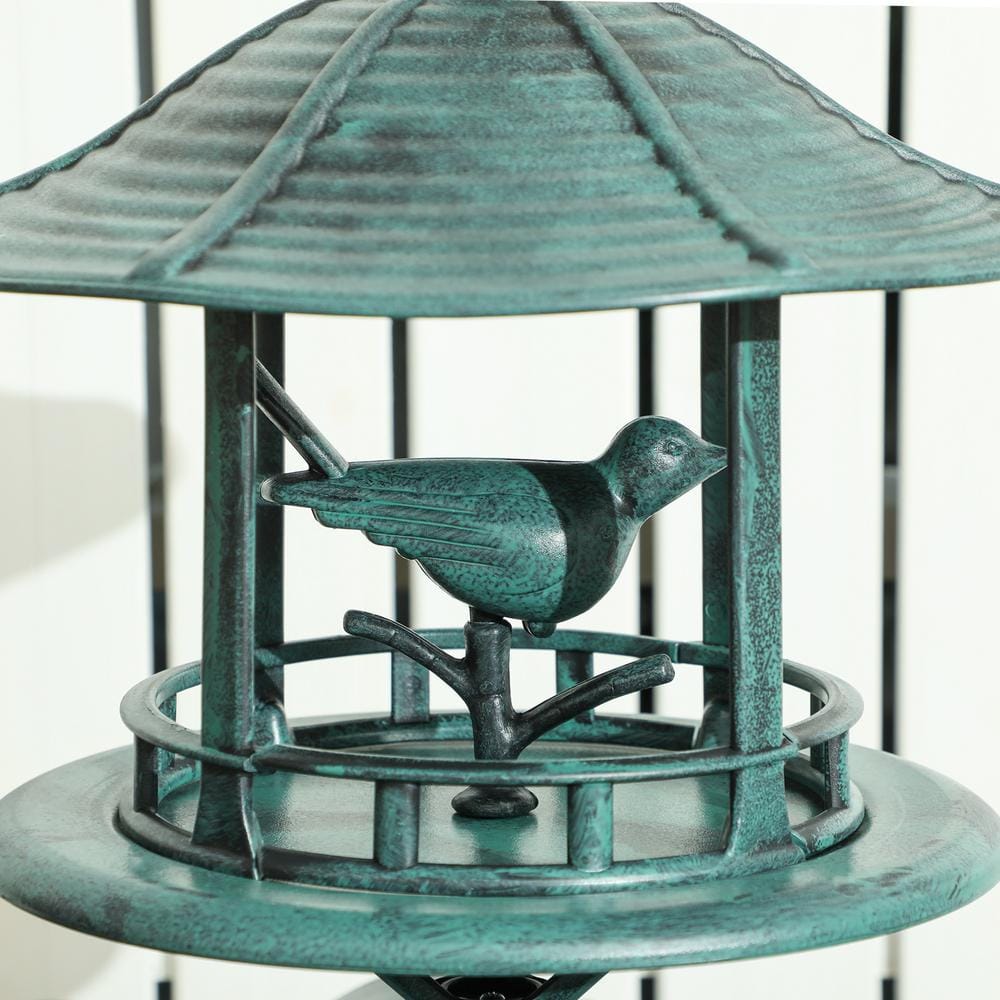 Green Plastic 3-in-1 Garden Bird Bath Bowl Pedestal with Feeder