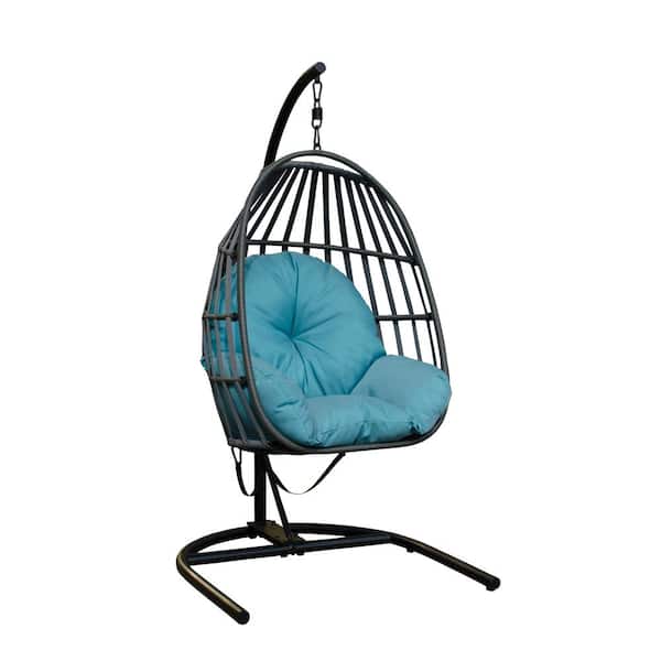 Donglin Furniture Indoor Outdoor Wicker Hanging Collapsible Egg Chair with Olefin Cushion and Metal Stand
