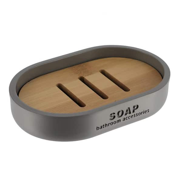 EVIDECO French home goods WILLIS Freestanding Soap Dish with Draining Bamboo Insert Gray