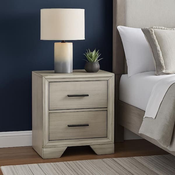 Jeni White Mist and Chrome 2-Drawer 23.63 in. W Nightstand
