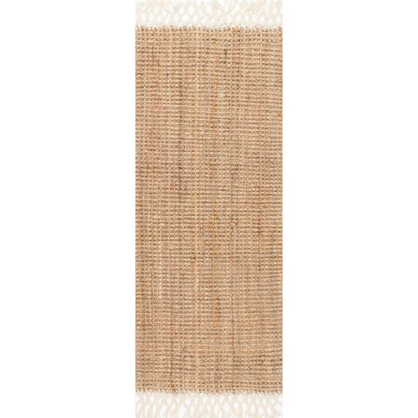 Home Decorators Collection Raleigh Farmhouse Fringed Jute Tan 3 ft. x 10 ft. Runner Rug