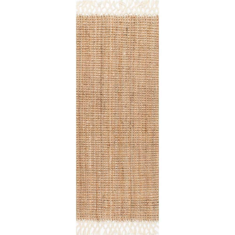 Home Decorators Collection Raleigh Farmhouse Fringed Jute Tan 3 ft. x 8