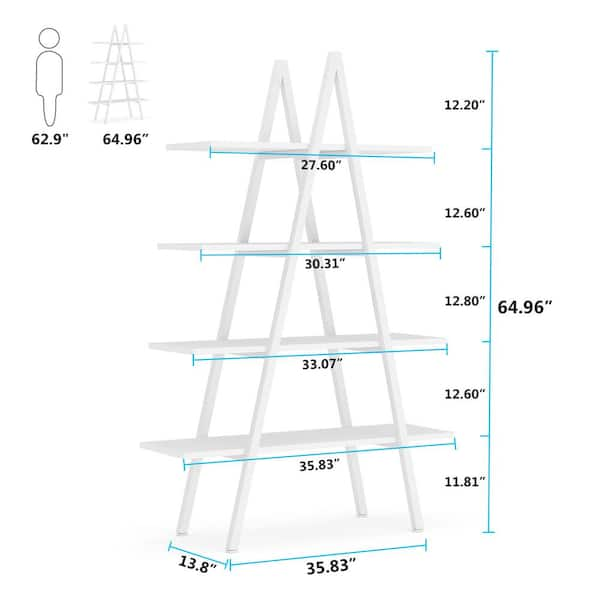 BYBLIGHT Eulas 65 in. White Wood 4-Shelf Ladder Bookcase, A-Shaped Bookcase Leaning Plant Stand Storage Rack