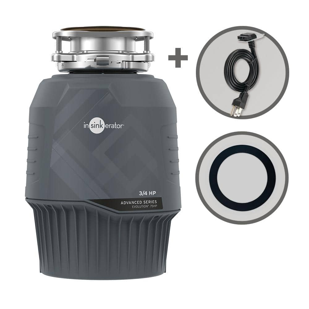 Evolution .75HP, 3/4 HP Garbage Disposal, Continuous Feed Food Waste Disposer w EZ Connect Cord & Putty-Free Sink Seal -  InSinkErator, 80544C-ISE