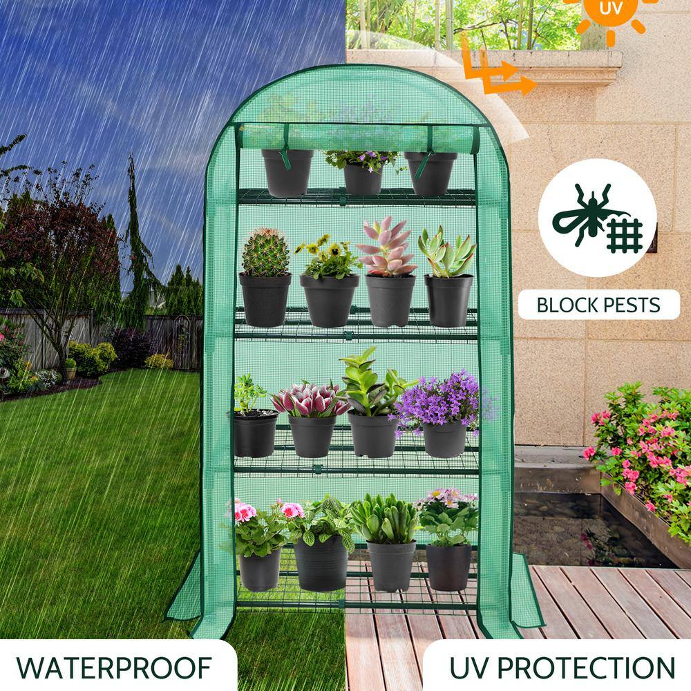 Green 4-Tier Portable Mini Greenhouse with Shelves