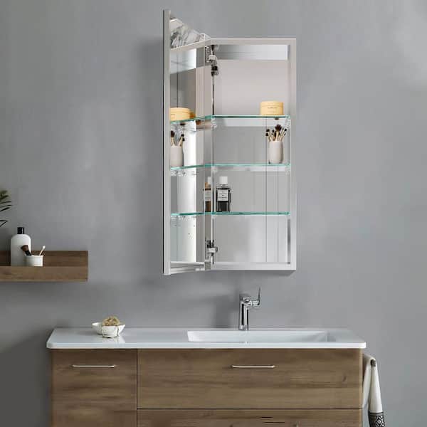 12 in. W x 30 in. H Left Swing Rectangular Aluminum Medicine Cabinet with Mirror and Blum Hinges